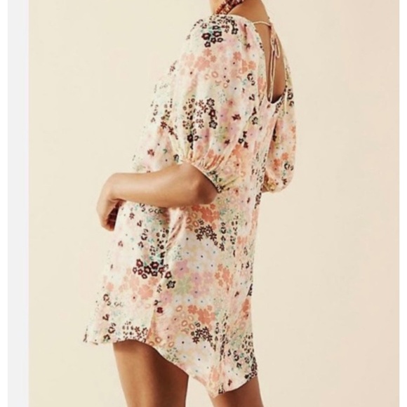 Free People Tunic Dress XS Mini Floral Button Down Puff Sleeve Viscose  NWT - Picture 2 of 15